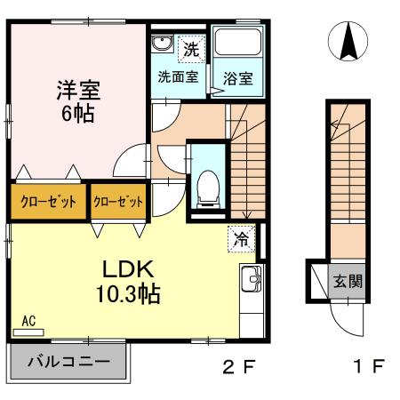 コーポセゾンB(1LDK/2階)の間取り写真