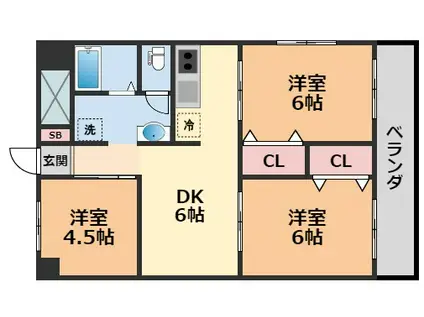 フェリオ市駅西Ⅰ(3DK/4階)の間取り写真
