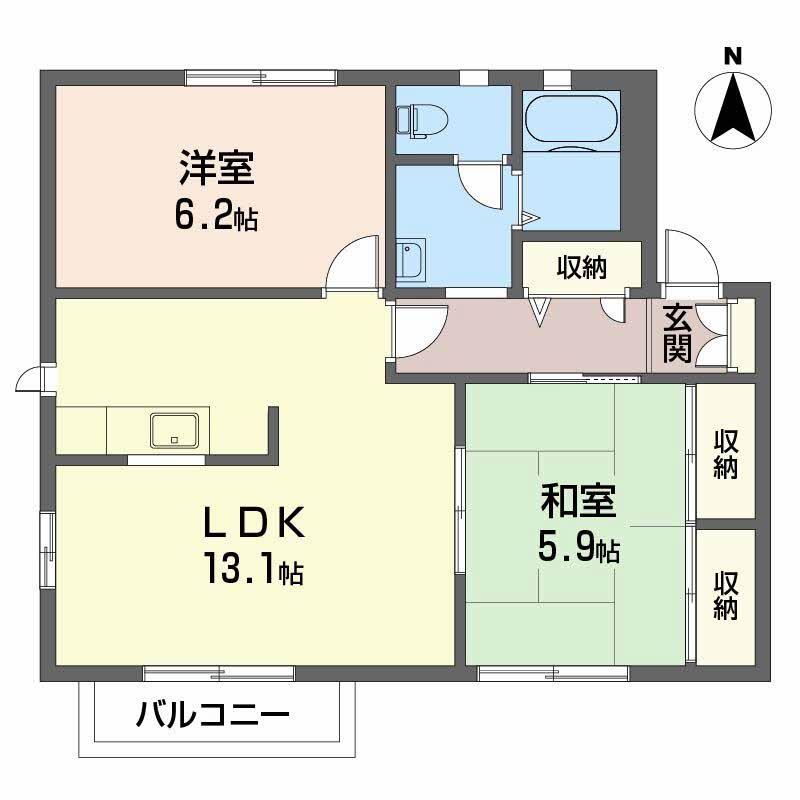 ウエストフィールド B棟(2LDK/2階)の間取り写真