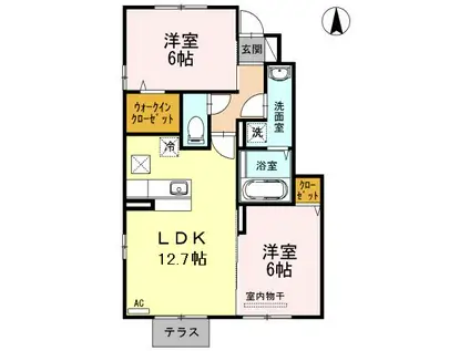 カーサ・エバールーチェ(2LDK/1階)の間取り写真