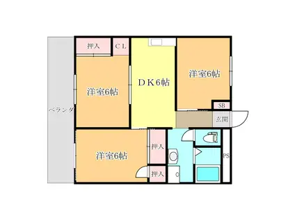 フェリオ市駅西Ⅱ(3DK/4階)の間取り写真