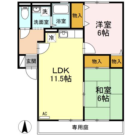 シャトレーワタナベ(2LDK/1階)の間取り写真