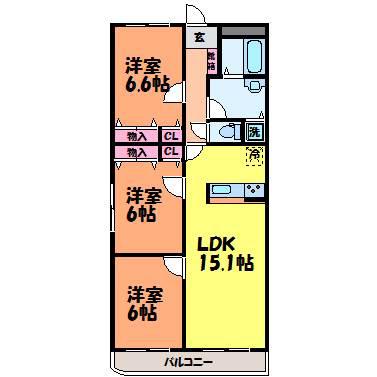 オーベルストヴォーネン(3LDK/1階)の間取り写真