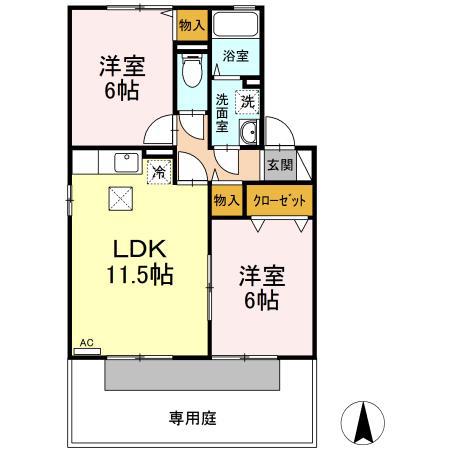 エントピア余戸Ⅱ(2LDK/1階)の間取り写真