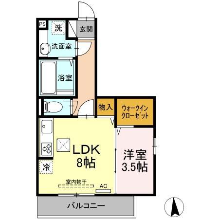 カンパーナ勝山(1LDK/1階)の間取り写真