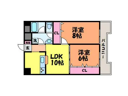 フェリオ市駅西Ⅰ(2LDK/10階)の間取り写真