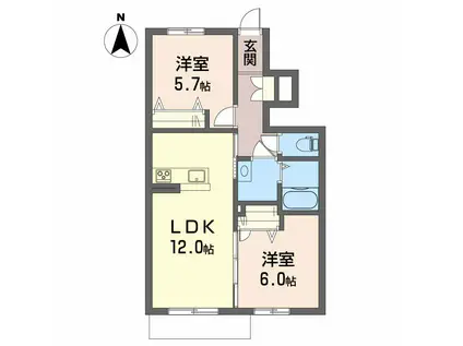 フルールカズンA棟(2LDK/1階)の間取り写真