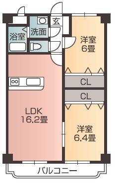 ユーミーKAWAKUBO(2LDK/4階)の間取り写真