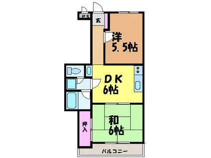 伊予鉄道横河原線 いよ立花駅 徒歩9分 3階建 築32年(2DK/3階)の間取り写真