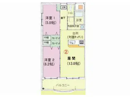 ブライムボォウレジデンス(2LDK/1階)の間取り写真