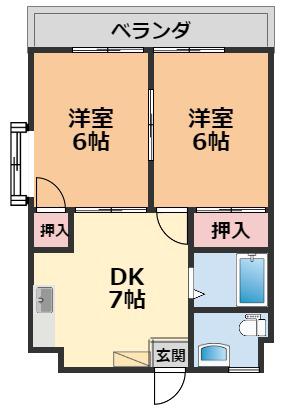 コスモリヴェール朝生田(2DK/4階)の間取り写真