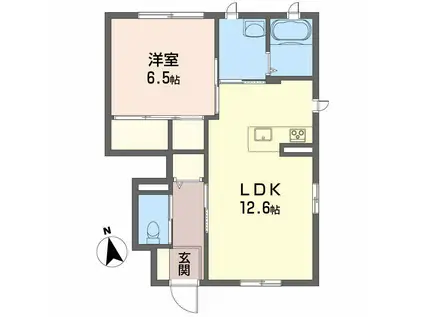 クレセオSAKURAB棟(1LDK/1階)の間取り写真