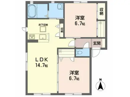 ハーミテージ B棟(2LDK/1階)の間取り写真