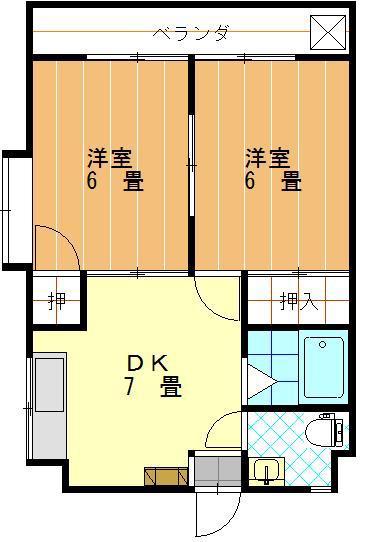 コスモリヴェール朝生田(2DK/5階)の間取り写真
