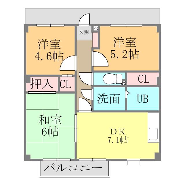 フォブールオオニシ(3DK/1階)の間取り写真