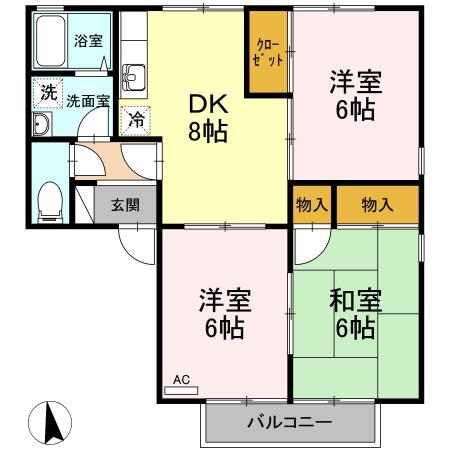 ハイカムール北久米(3DK/2階)の間取り写真