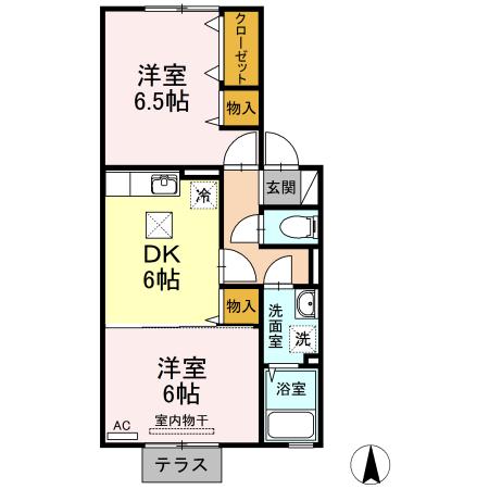 ブランドールのむら(2DK/1階)の間取り写真