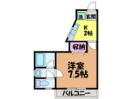 K525(1K/4階)の間取り写真