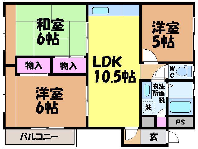 越智ハイツ(3LDK/3階)の間取り写真