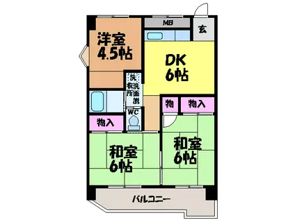 伊予鉄道横河原線 福音寺駅 徒歩13分 4階建 築44年(3DK/3階)の間取り写真
