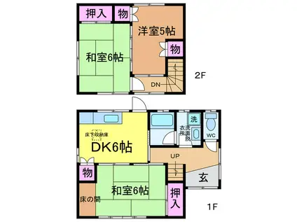 伊予鉄道横河原線 久米駅 徒歩3分 2階建 築36年(3DK)の間取り写真