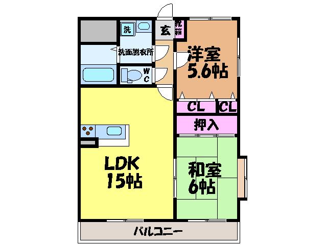 コンフォートK(2LDK/2階)の間取り写真