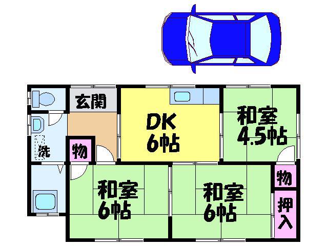 伊予鉄道横河原線 北久米駅 徒歩3分 1階建 築54年(3DK)の間取り写真