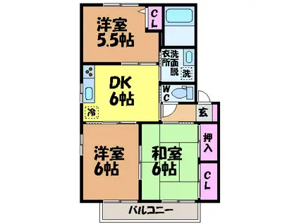 ルミナス北久米Ⅱ(3DK/2階)の間取り写真