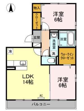 カーサ・フェリーチェ(2LDK/2階)の間取り写真