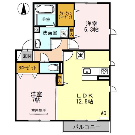 エステート古川北(2LDK/2階)の間取り写真