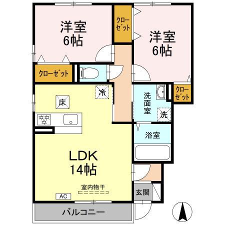 ウェスティ一色(2LDK/1階)の間取り写真