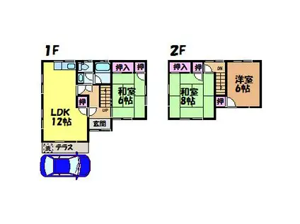 予讃線 市坪駅 徒歩30分 2階建 築36年(3LDK)の間取り写真