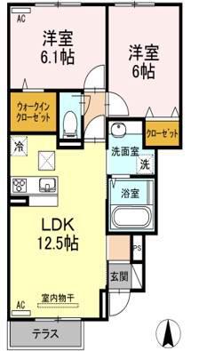 エステート はなみずき C棟(2LDK/1階)の間取り写真