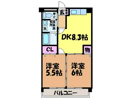 アクアベール松末(2DK/4階)の間取り写真