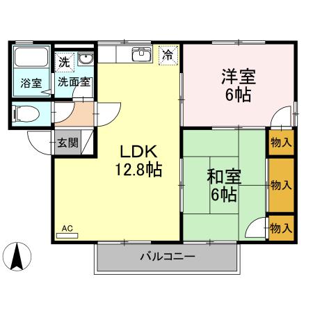 カーサ・フォンテーヌC・D棟(2LDK/1階)の間取り写真