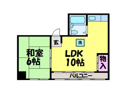 瓢六マンション(1LDK/4階)の間取り写真