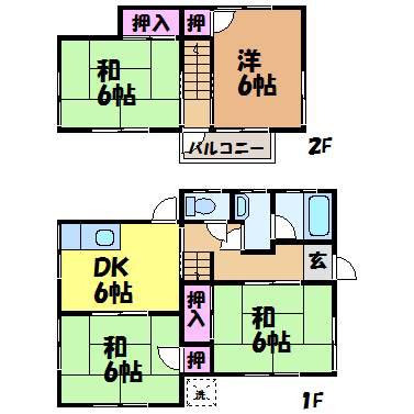 伊予鉄道横河原線 北久米駅 徒歩4分 2階建 築37年(4DK)の間取り写真