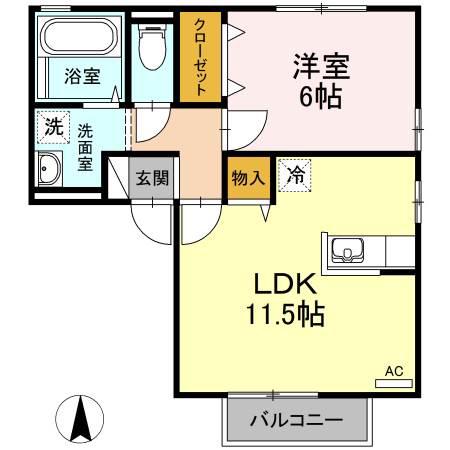 リビングタウン古川西E(1LDK/2階)の間取り写真