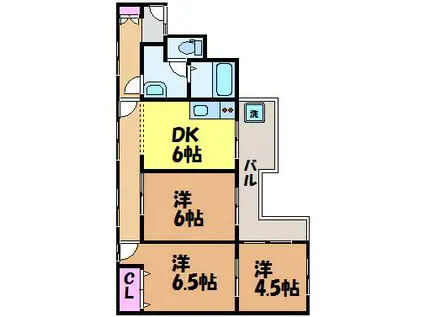 瓢六マンション(3DK/2階)の間取り写真