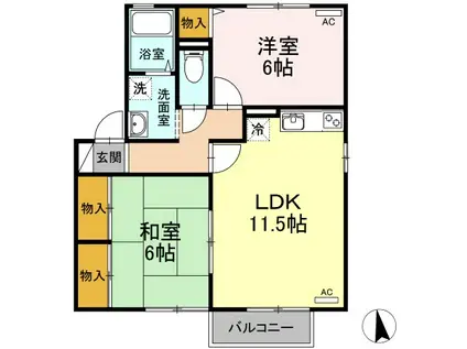 ヴェル・フレール(2LDK/2階)の間取り写真