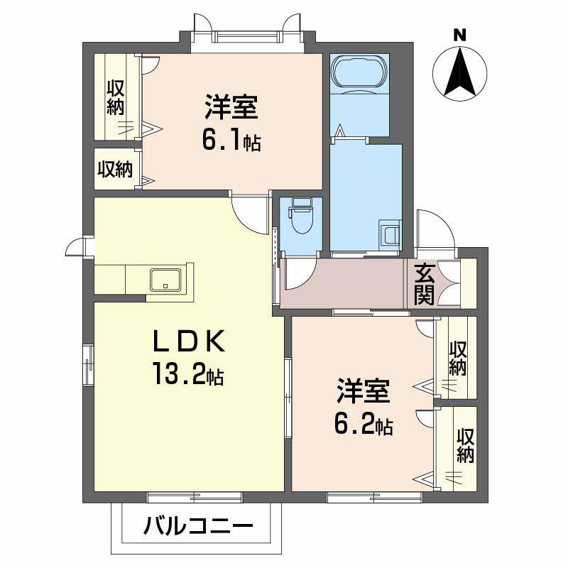 ウエストフィールド E棟(2LDK/2階)の間取り写真