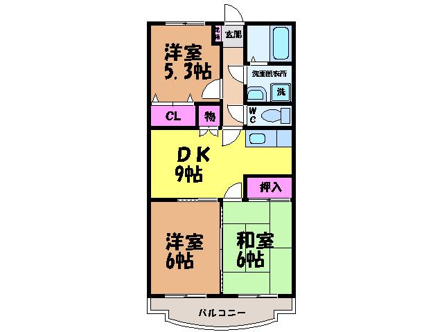 ユーミーつばきⅡ(3DK/3階)の間取り写真