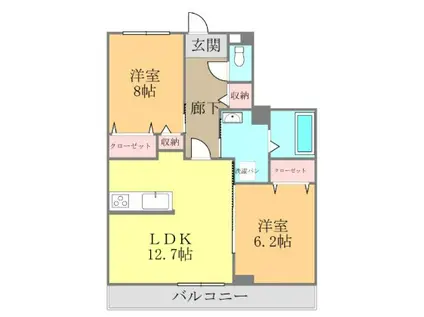 フォブール丹下2(2LDK/3階)の間取り写真