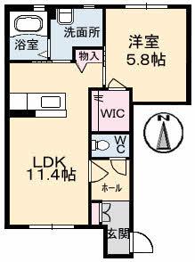 ノース MARRY(1LDK/1階)の間取り写真