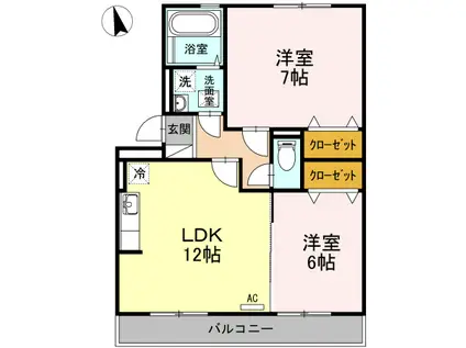 グレイスコートA棟(2LDK/2階)の間取り写真
