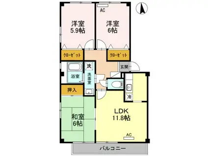 フォブール白石 B棟(3LDK/3階)の間取り写真