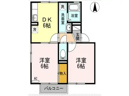 フレンドリーハイツ日野Ⅱ(2DK/2階)の間取り写真