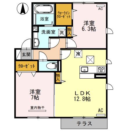 エステート古川北(2LDK/1階)の間取り写真