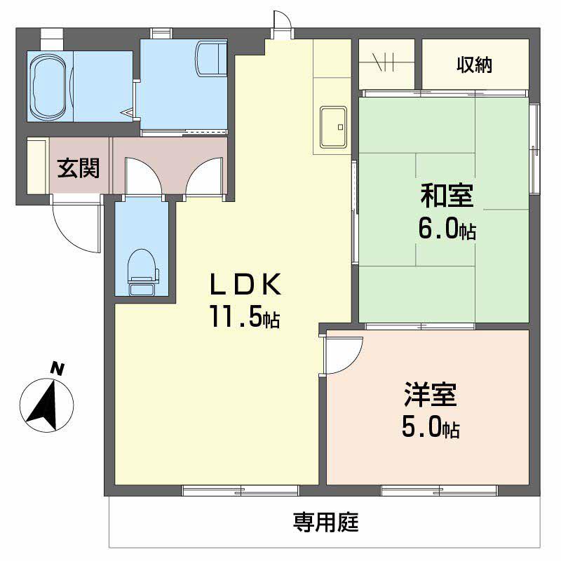 バリュージュK B棟(2LDK/1階)の間取り写真
