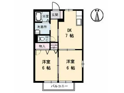 ピースフル(2DK/1階)の間取り写真